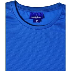 A blue ultra light weight performance short-sleeve tee with a logo label on the neckline.