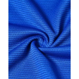 A close-up of blue textured fabric, showcasing a lightweight and performance-oriented material.