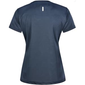 A dark navy ladies' ultra lightweight performance short-sleeve tee with a back detail and a logo.