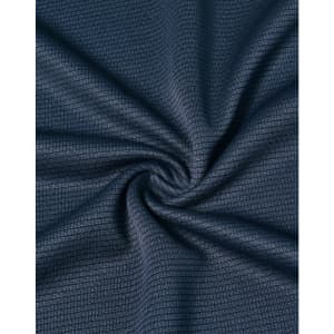 A close-up of a dark navy fabric with a subtle grid pattern, showcasing its lightweight texture.