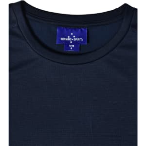 A navy blue ultra lightweight performance T-shirt with a round neckline and a small logo label inside.