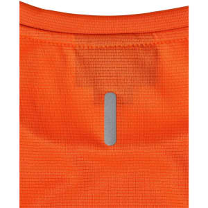 An orange ladies’ lightweight performance T-shirt featuring a logo on the back.