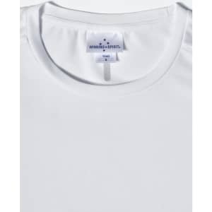 A white ladies' ultra lightweight performance short sleeve tee with a round neck and a logo label.