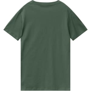 A green men's premium cotton tee with short sleeves and a simple design, featuring a logo on the back.