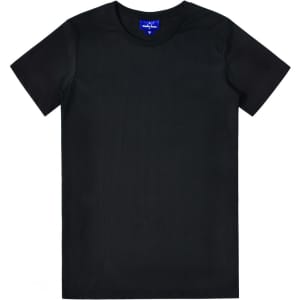 A black premium cotton t-shirt with a classic crew neck design and short sleeves. It features a logo tag.