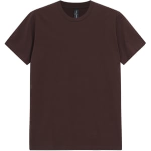 A maroon premium cotton t-shirt with a classic crew neck and short sleeves, featuring a logo.