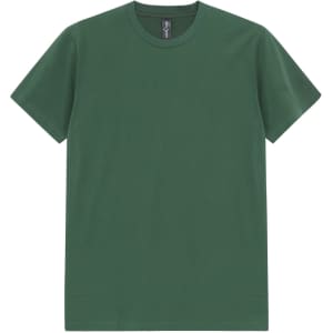 A green men's premium cotton tee with a simple crew neck design and short sleeves, featuring a logo.