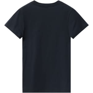 A plain black men's premium cotton tee with short sleeves and a crew neckline. Features a logo on the back.