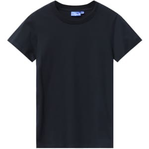 A dark navy t-shirt made from premium cotton with a round neck and short sleeves. Features a logo.