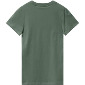 A green ladies' premium cotton tee featuring a simple design and short sleeves, displayed from the back.