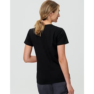 A black ladies' premium cotton tee with a classic fit, featuring a logo on the back.