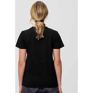 A black ladies' premium cotton T-shirt viewed from the back. The shirt has a fitted design and short sleeves.