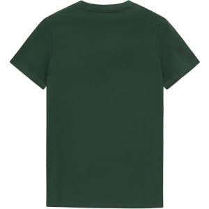 A dark green ladies' premium cotton tee with a simple crew neckline and short sleeves, featuring a logo on the back.