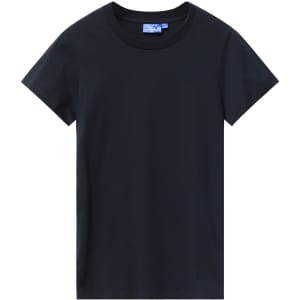 A dark navy ladies' premium cotton tee with a classic crew neckline and short sleeves. Features a brand logo.