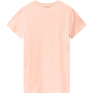 A ladies' premium cotton tee in a soft peach colour, featuring a plain back and a logo on the label.