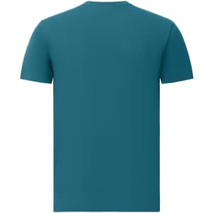 A men's premium cotton short-sleeve tee shirt in a teal colour with a plain back and a logo.
