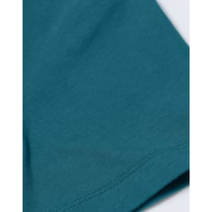 A close-up of a teal men's premium cotton short sleeve tee shirt, showcasing the fabric texture and stitching.