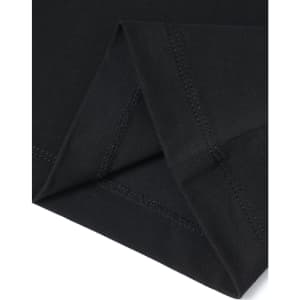 A close-up of a black premium cotton t-shirt, highlighting the fabric and stitching details.
