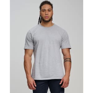 A grey men's premium cotton short sleeve T-shirt, featuring a simple design and a fitted silhouette.