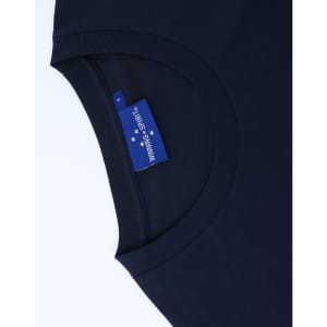 A navy blue men's premium cotton short sleeve t-shirt with a tag inside the collar.