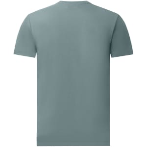 A men's premium cotton short-sleeve tee shirt in a muted blue-green colour, featuring a logo.