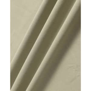 A close-up of soft, folded fabric in a muted green shade. The material has a smooth texture.