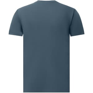 A men's premium cotton short-sleeve tee shirt in a solid dark blue colour, featuring a logo on the back.