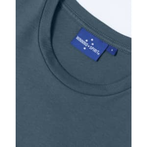 A grey men's premium cotton t-shirt with a round neckline and a brand label visible.