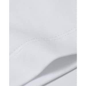 A close-up view of a white cotton t-shirt, showcasing its fabric texture and stitching details.