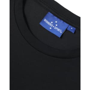A black premium cotton short sleeve tee shirt with a branded tag visible at the neckline.
