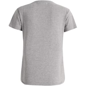 A grey ladies' premium cotton short sleeve t-shirt with a round neckline and a subtle logo.