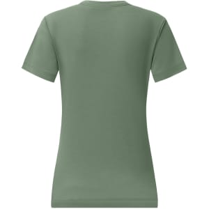 A ladies' premium cotton short sleeve tee shirt in olive green, featuring a simple design and a logo.