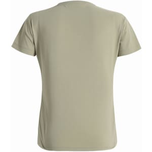 A back view of a ladies' premium cotton t-shirt in a muted olive green shade, featuring short sleeves and a plain design.