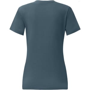 A ladies' premium cotton short-sleeve tee shirt in a navy blue tone, featuring a logo on the back.