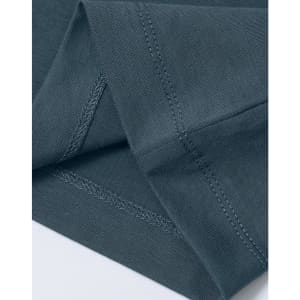 A close-up of a ladies' premium cotton short sleeve tee shirt in a muted blue-grey colour with visible stitching details.