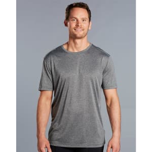 A short sleeve tee in grey, made from ultra-dry cationic fabric, featuring a logo on the chest.