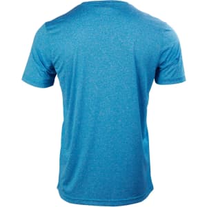 A short sleeve tee in a vibrant blue colour with a textured finish and a logo on the back.