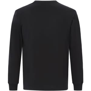 A back view of a black long-sleeve cotton T-shirt with a plain design and fitted cuffs.