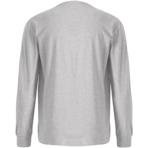 A grey long-sleeve tee shirt made of premium cotton, featuring a simple design with a logo.