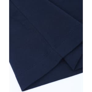 A navy blue long-sleeve tee shirt made of premium cotton, featuring stitched hems and a logo.