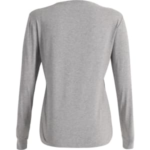 A grey premium cotton long-sleeve ladies' tee shirt with a simple design and a subtle logo.