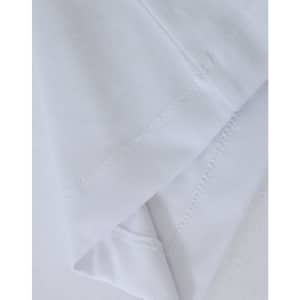 A white premium cotton long-sleeve tee shirt with a smooth finish and visible stitching details.