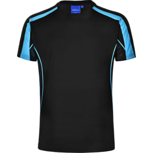 Men's Truedry Fashion S/S T-shirt in black with blue accents and a logo on the neckline.