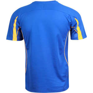 Men's Truedry Fashion S/S T-shirt in blue with yellow accents, featuring a logo. Back view displayed.