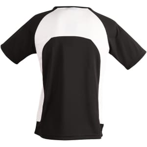 Men's Premier Tee Shirt in black and white, featuring a mesh back and short sleeves. Includes a logo.
