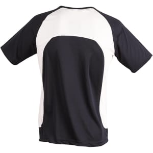 A black and white men's premier tee shirt featuring a sporty design and a logo.