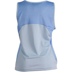 A light blue ladies' sprint singlet with a mesh back and a logo.