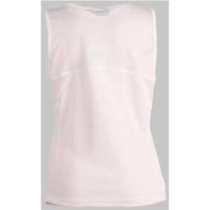 A women's singlet in light pink, featuring a mesh back and a logo. Ideal for sportswear.