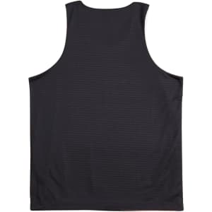 A black adults' basketball singlet featuring a breathable mesh fabric and a simple design. It has a logo on it.