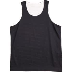 A black adults' basketball singlet featuring a lightweight design and a textured fabric. Includes a branding logo.
